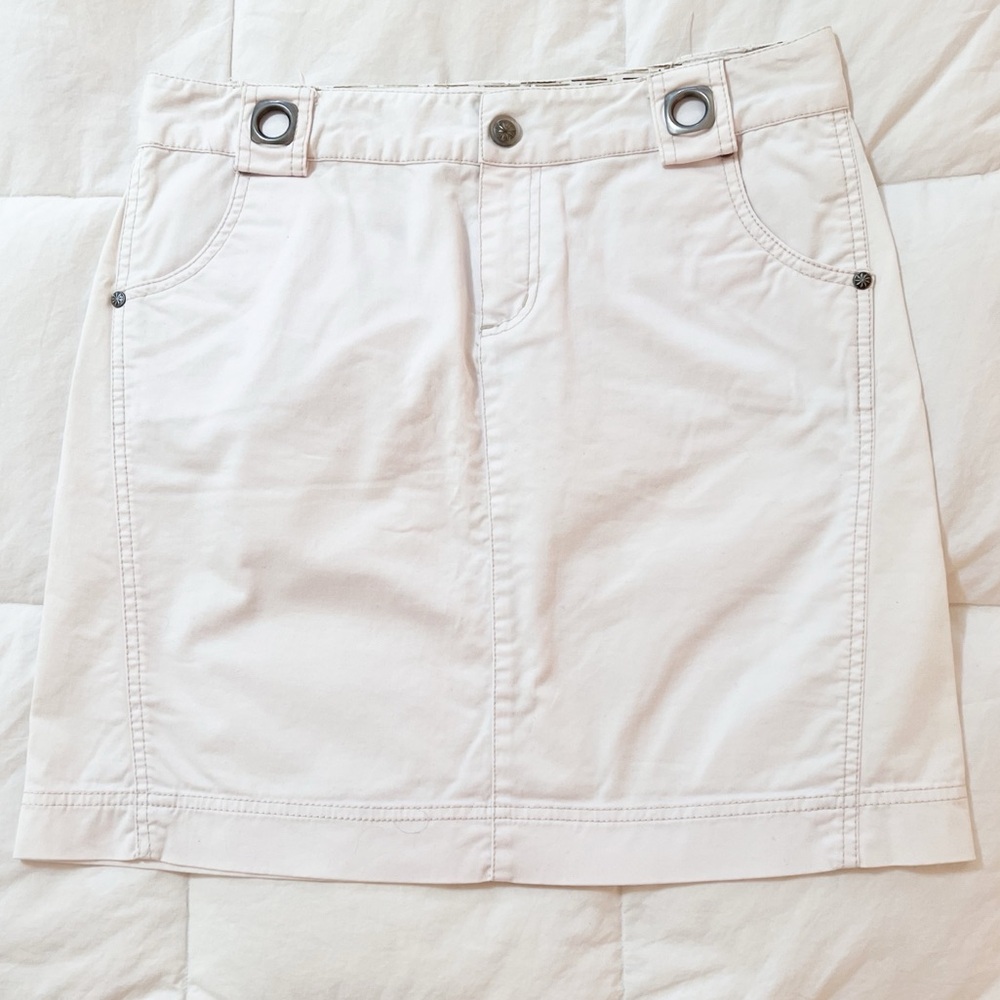 Vintage ATHLETA Off White Cotton Skirt Silver Grommets Size 8